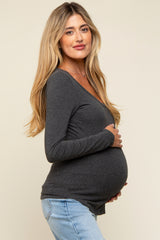 Charcoal Basic Long Sleeve Maternity Top