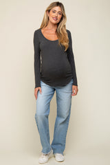 Charcoal Basic Long Sleeve Maternity Top