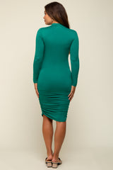 Green Ruched Maternity Fitted Dress