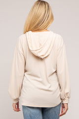 Beige Button Accent Hooded Maternity Henley Top