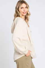 Beige Button Accent Hooded Henley Top