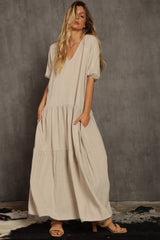 Natural Linen Tiered Dress