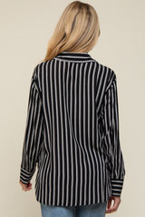 Black Striped Front Pocket Button Down Side Slit Maternity Top