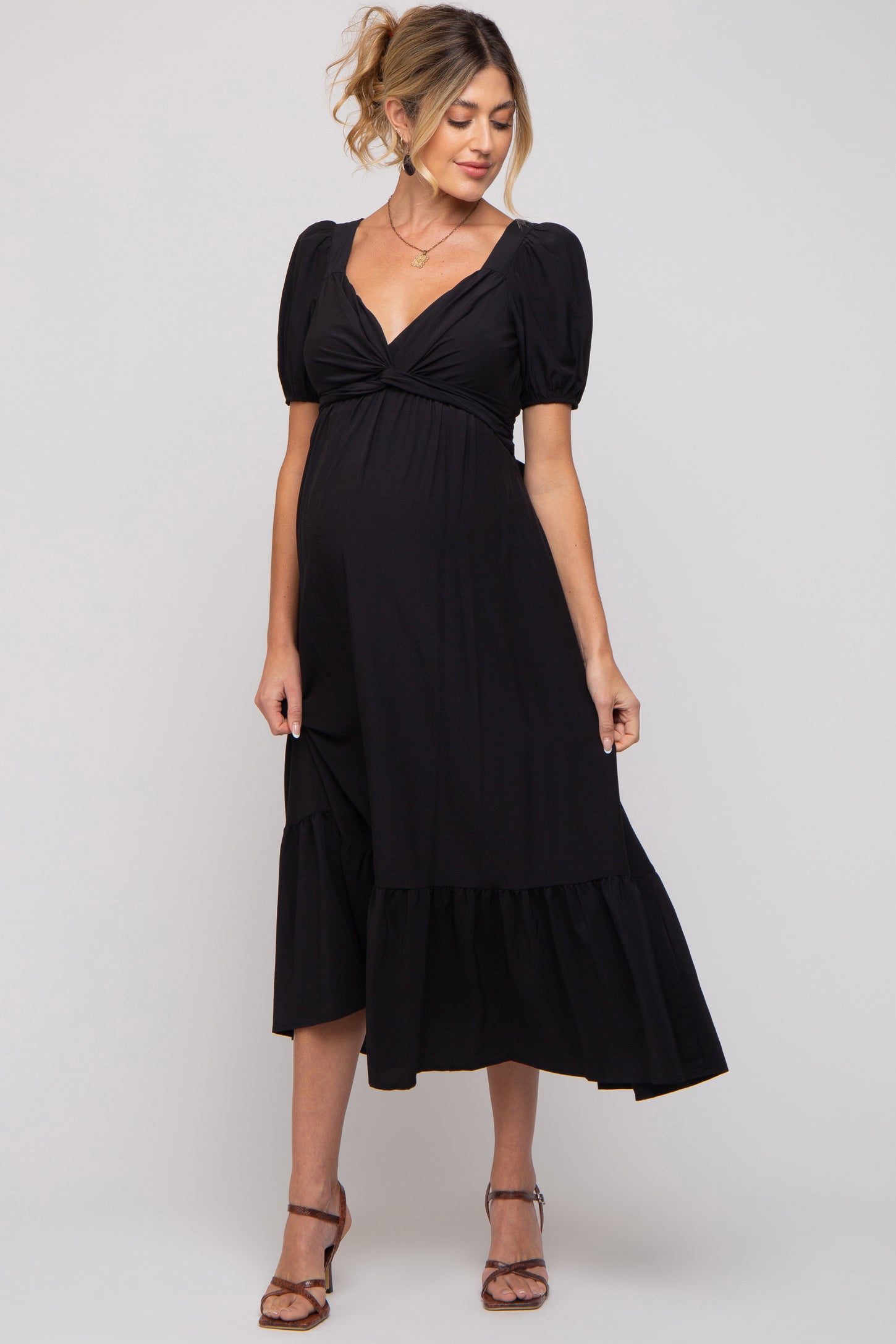 Black Open Back Maternity Midi Dress