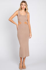 Mocha Sleeveless Side Cutout Maternity Midi Dress