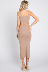 Mocha Sleeveless Side Cutout Midi Dress