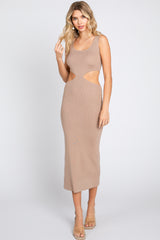 Mocha Sleeveless Side Cutout Midi Dress