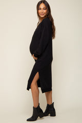 Black Waffle Knit Long Sleeve Maternity Midi Dress