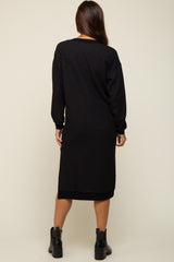 Black Waffle Knit Long Sleeve Maternity Midi Dress