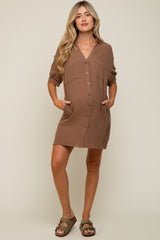 Mocha Maternity Mini Shirt Dress