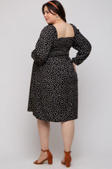 Black Floral Smocked Long Sleeve Maternity Plus Dress