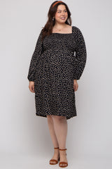 Black Floral Smocked Long Sleeve Maternity Plus Dress