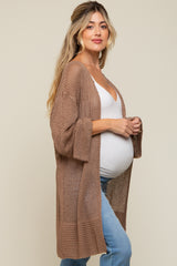 Mocha Open Knit Maternity Cardigan