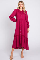 Magenta Gingham Button Maternity Midi Dress