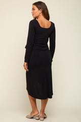 Black Long Sleeve Side Tie Maternity Midi Dress