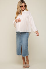 Cream Semi Sheer Maternity Button Up Blouse