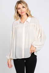 Cream Semi Sheer Maternity Button Up Blouse