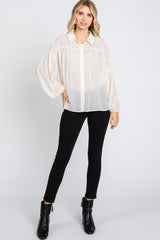 Cream Semi Sheer Button Up Blouse