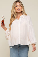 Cream Semi Sheer Maternity Button Up Blouse