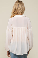 Cream Semi Sheer Maternity Button Up Blouse