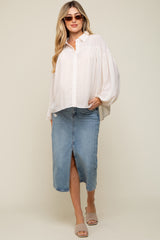 Cream Semi Sheer Maternity Button Up Blouse