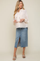 Cream Semi Sheer Maternity Button Up Blouse