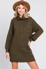 Olive Cable Knit Mini Sweater Dress