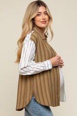 Olive Colorblock Striped Maternity Button Up Top