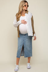 Olive Colorblock Striped Maternity Button Up Top