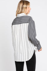 Charcoal Colorblock Striped Button Up Top