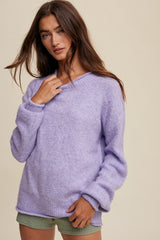 Lavender Soft Knit Rolled Hem Sweater