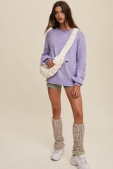 Lavender Soft Knit Rolled Hem Sweater