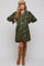 Forest Green Leaf Print Long Sleeve Maternity Dress