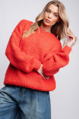 Coral Chunky Loose Knit Maternity Sweater