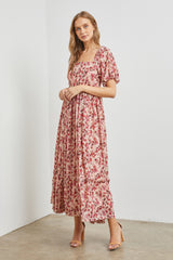 Pink Floral Puff Sleeve Maxi Dress