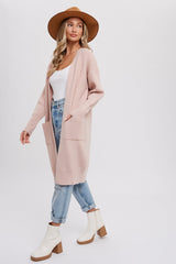 Light Pink Chunky Knit Long Sweater Cardigan