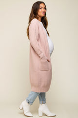 Light Pink Chunky Knit Long Sweater Maternity Cardigan