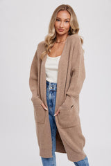 Taupe Chunky Knit Long Sweater Maternity Cardigan