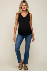 Black Basic V-Neck Seamless Maternity Tank