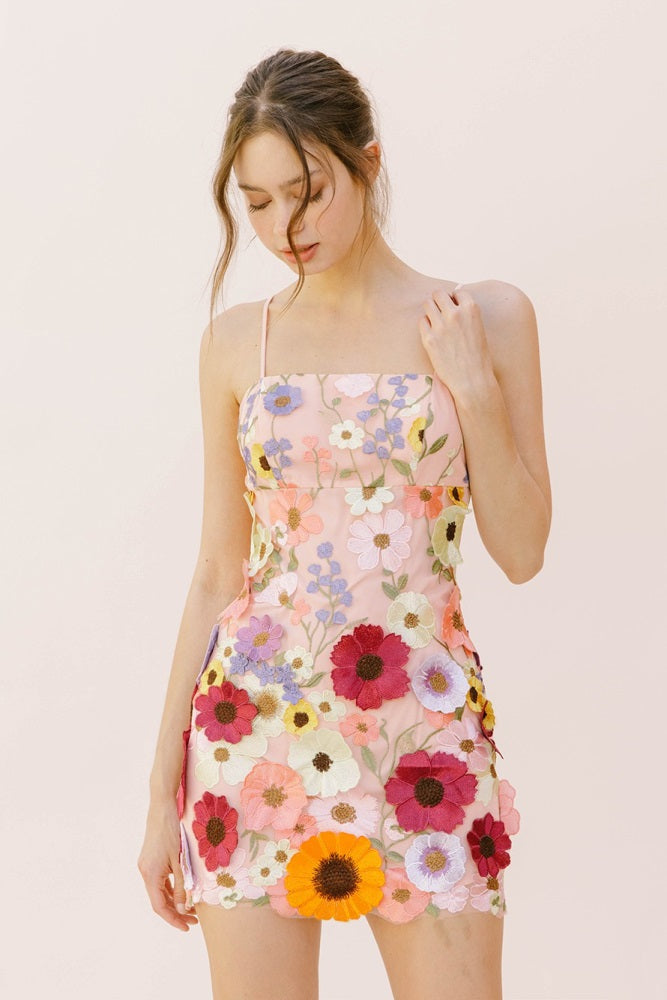 Pink Multi Floral Collaged Mini Dress