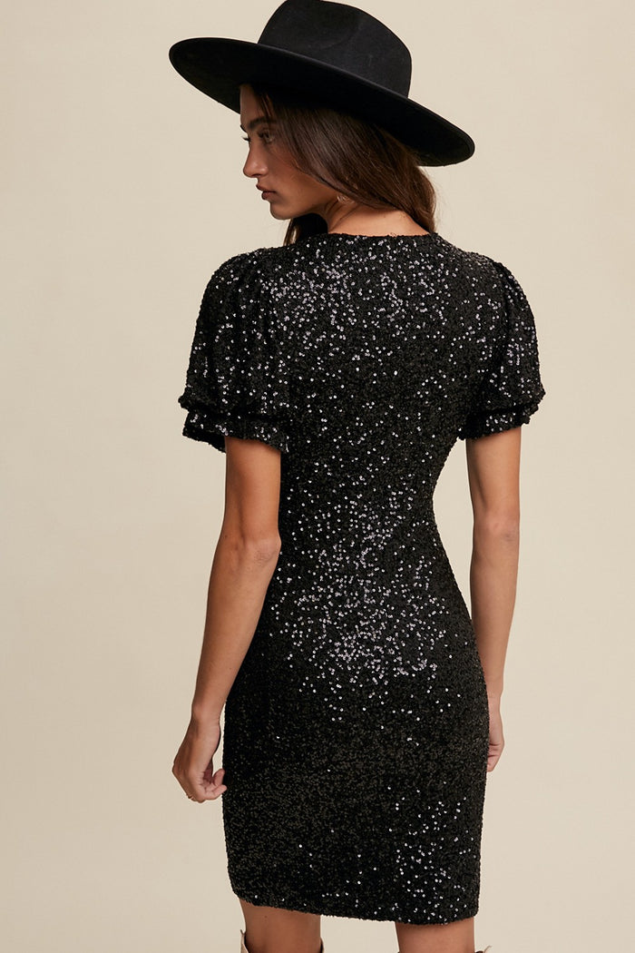 Black Sequin Fitted Mini Dress