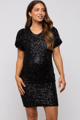 Black Sequin Fitted Maternity Mini Dress