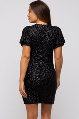 Black Sequin Fitted Maternity Mini Dress