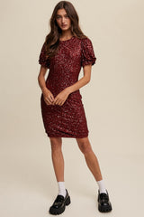 Burgundy Sequin Fitted Mini Dress