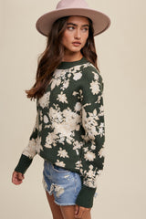 Forest Green Floral Sweater