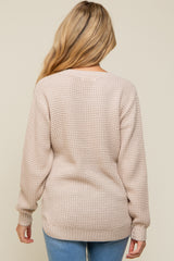 Beige Waffle Knit Round Hem Maternity Sweater