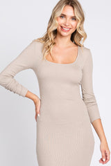 Taupe Ribbed Long Sleeve Square Neck Maxi Dress