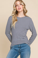 Navy Striped Long Sleeve Top