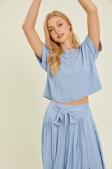 Blue Crop Shirt And Skirt Set