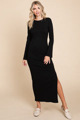 Black Ribbed Side Slit Maternity Maxi Dress